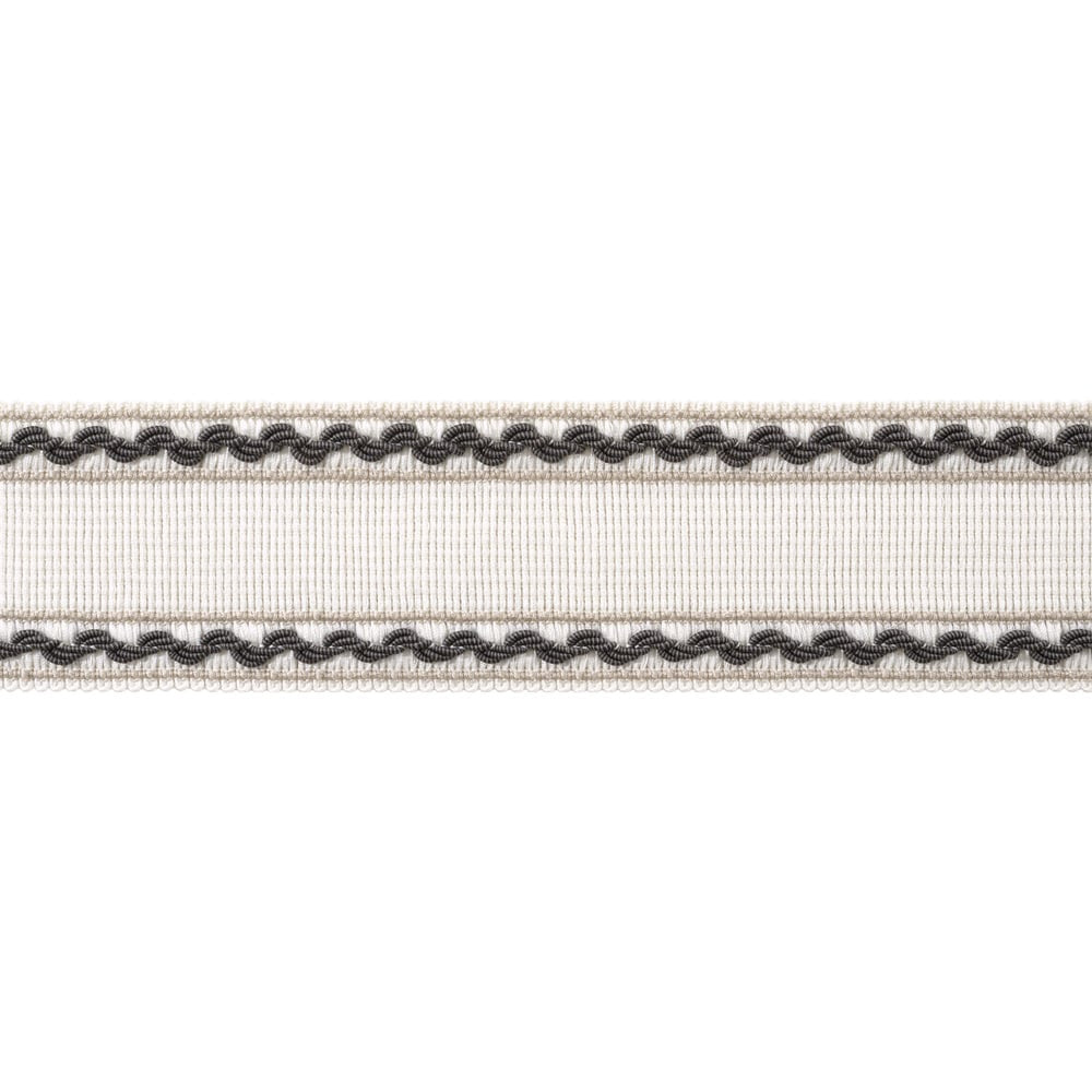 Gabrielle Tape Ebony and Stone AE12362 by Thibaut Trim Thibaut Trim Gabrielle Tape Ebony and Stone AE12362Trim ISLANDER 96% Polyester, 4% Cotton U.S.A </p><p>Repeat: H: , V: 2.25 in  (5.71 cm) - Fabric Carolina -