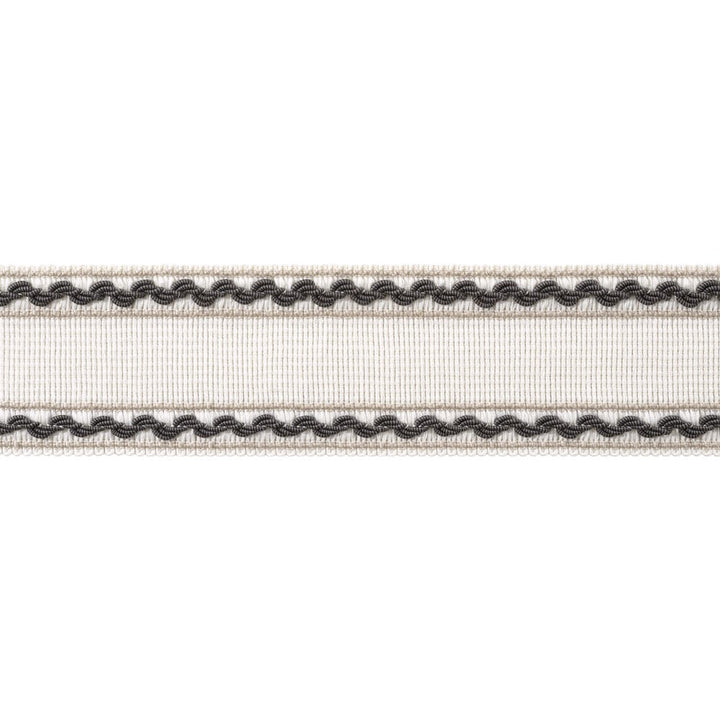 Gabrielle Tape Ebony and Stone AE12362 by Thibaut Trim Thibaut Trim Gabrielle Tape Ebony and Stone AE12362Trim ISLANDER 96% Polyester, 4% Cotton U.S.A </p><p>Repeat: H: , V: 2.25 in  (5.71 cm) - Fabric Carolina -