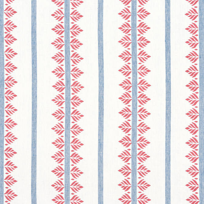 Fern Stripe Red and Blue AF15105 by Anna French Fabric Anna French Fabric Fern Stripe Red and Blue AF15105Fabric Antilles Fabric Book 100% Linen INDIA </p><p>Repeat: V: 7.5 54 - Fabric Carolina -