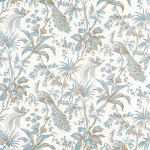 Anna French Fabric Peacock Toile Soft Blue and Beige AF57828