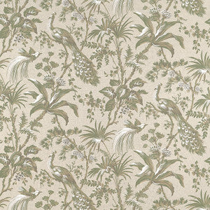 Anna French Fabric Peacock Toile Green on Natural AF57832