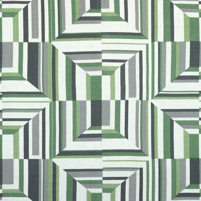 Cubism Green on White AF9649 by Anna French Fabric Anna French Fabric Cubism Green on White AF9649Fabric Savoy Fabric Book 100% Linen INDIA </p><p>Repeat: V: 15.5 54 - Fabric Carolina -
