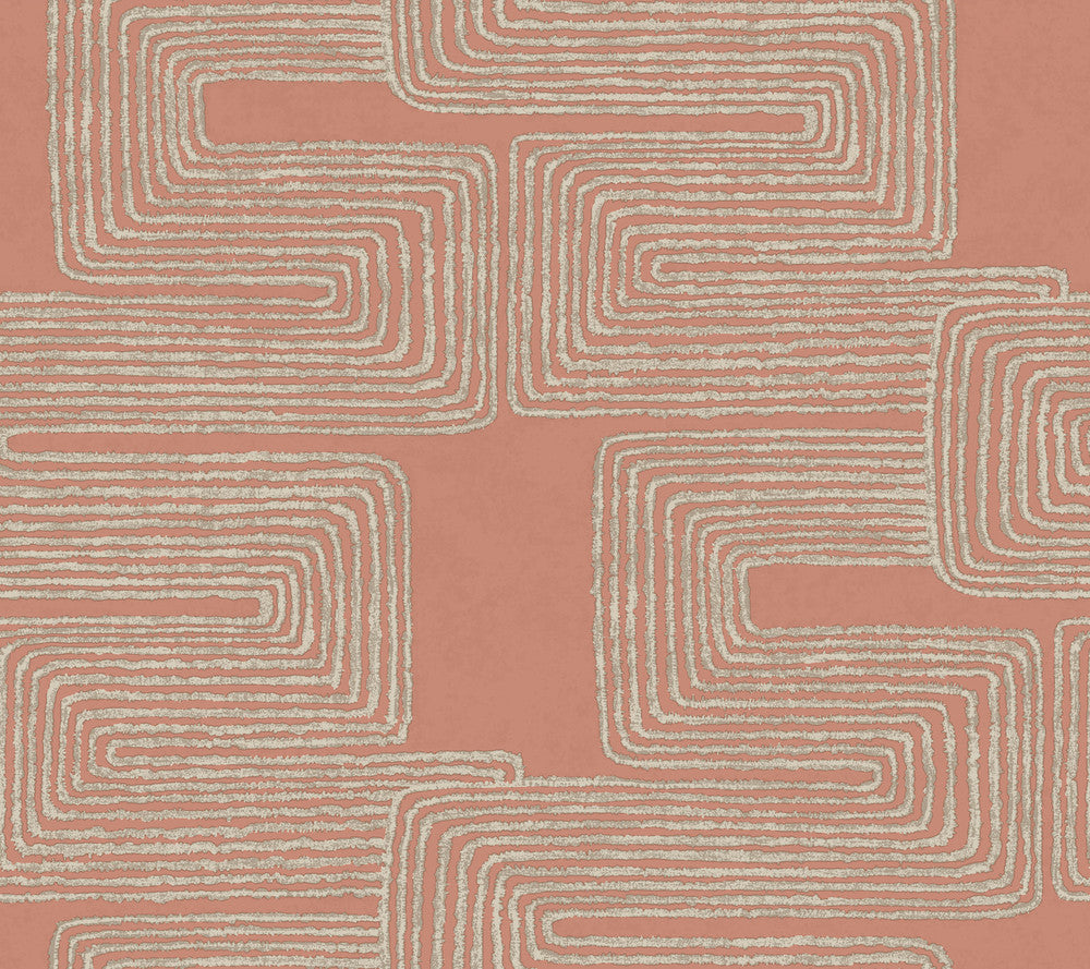 Zulu Thread Coral & Glint Wallpaper by York Wallcoverings Designer Artistic Abstracts Covers about 60.8 square feet 27-in by 27-ft long roll Unpasted 24 - Swanky Fabrics -