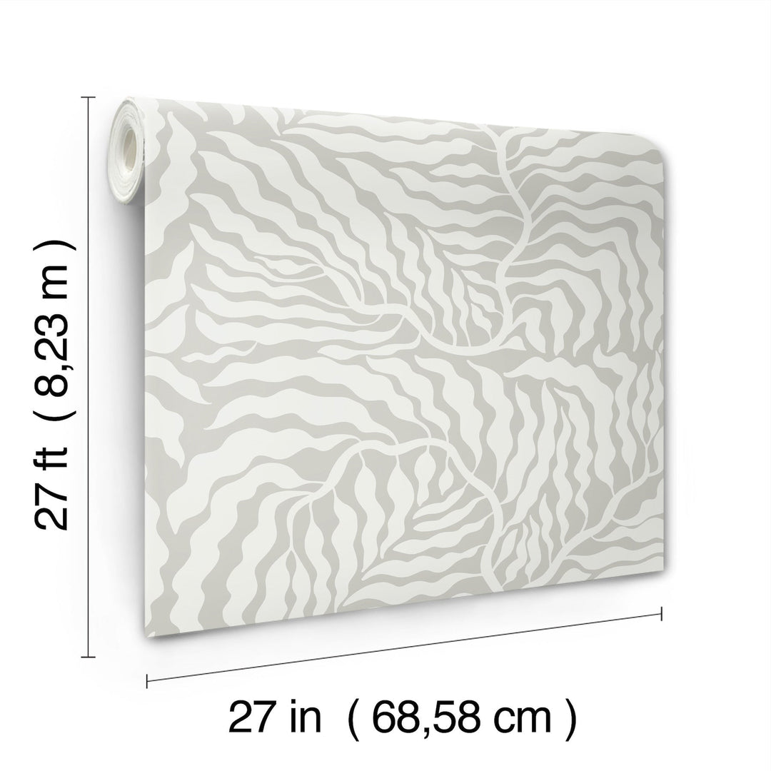 Fern Fronds Grey & White Wallpaper by York Wallcoverings Designer