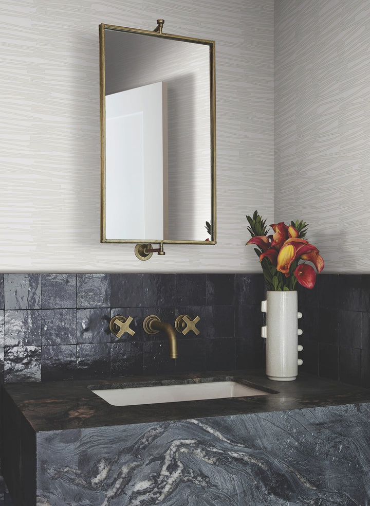 Water Reed Thatch Ivory & Glint Wallpaper by York Wallcoverings Designer