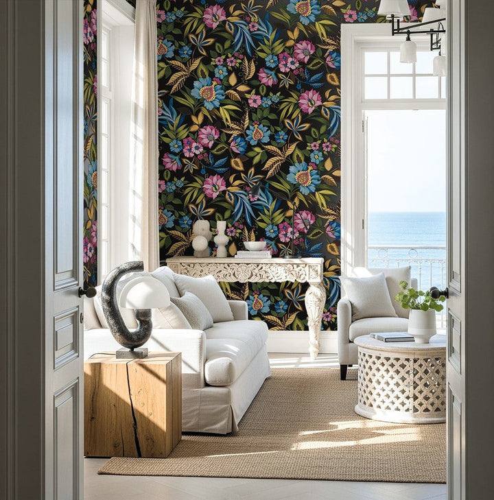 Raya Metallic Black Jewel AG61600 by Seabrook Designs Designer Wallpaper