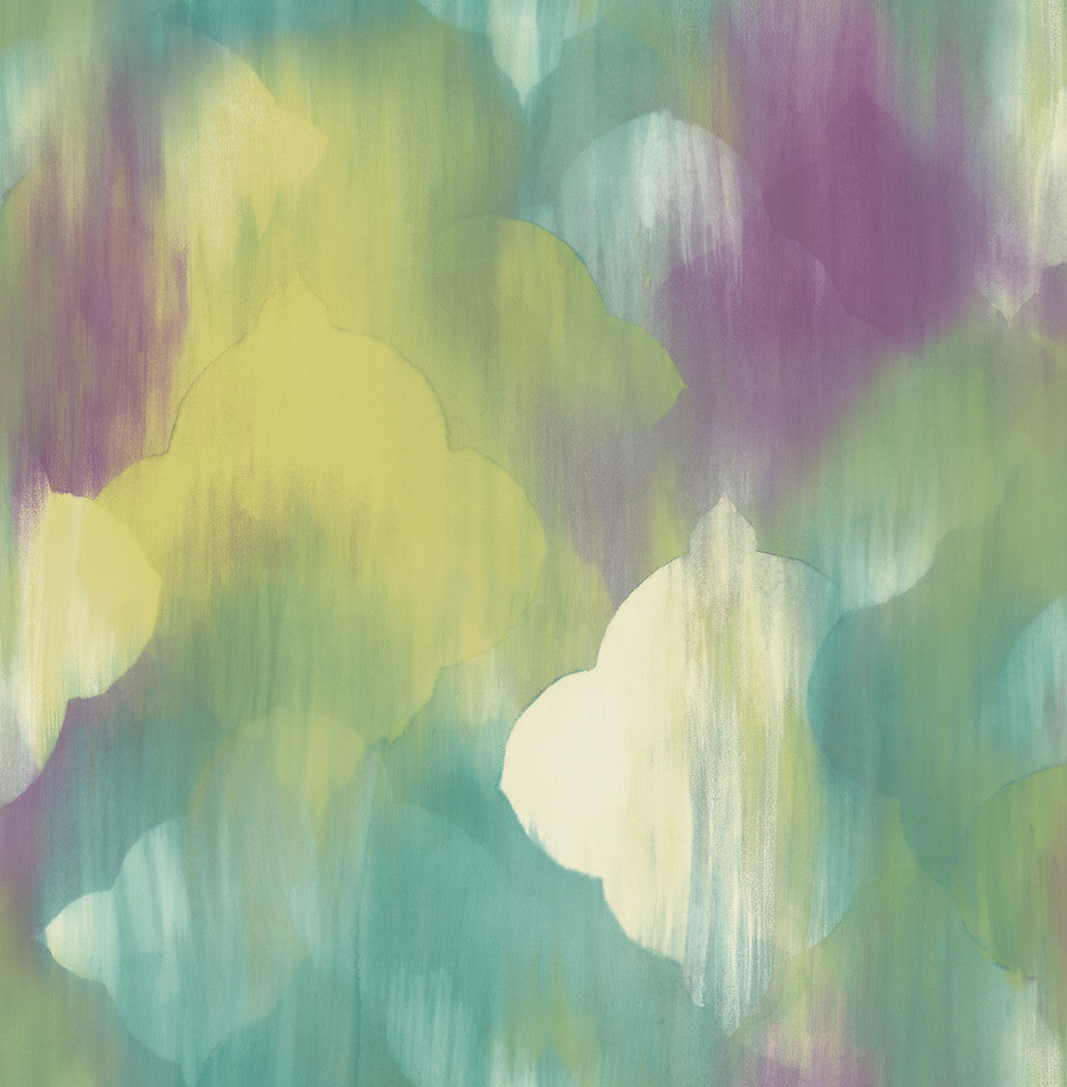 Rainbow Clover Lime Green, Teal, & Purple AH40309 by Pelican Prints Designer Wallpaper