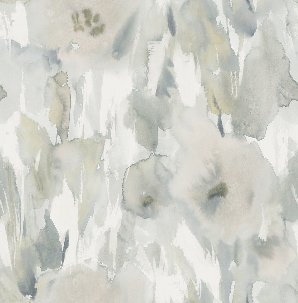 Watercolor Floral Metallic Champagne, Gray, & Off-White AH40408 by Pelican Prints Designer Wallpaper