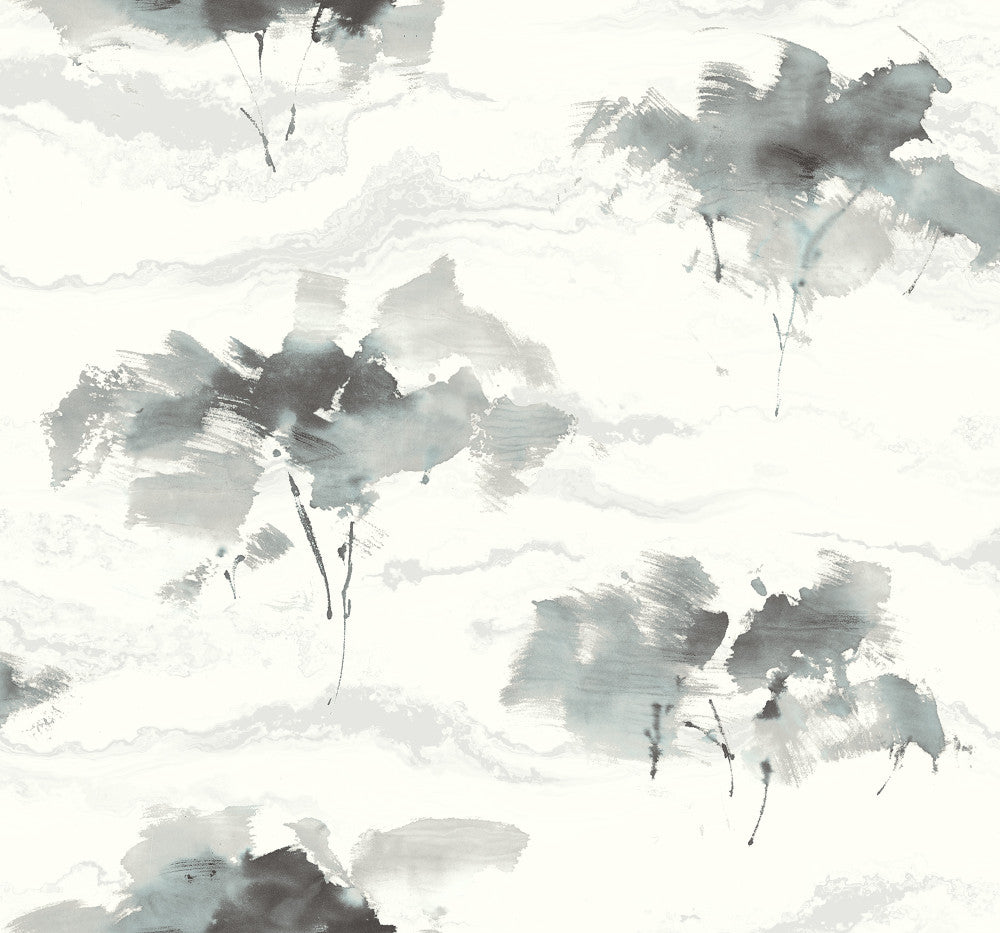 Brushstroke Trees Metallic Silver, Ebony, & Pearl AH40700 by Pelican Prints Designer Wallpaper