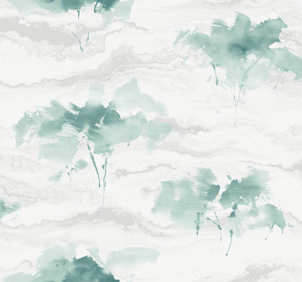 Brushstroke Trees Metallic Teal & Pearl AH40704 by Pelican Prints Designer Wallpaper