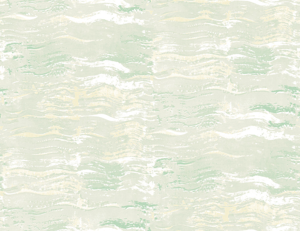 Bleached Wave Metallic Pearl & Aloe Green AH40804 by Pelican Prints Designer Wallpaper