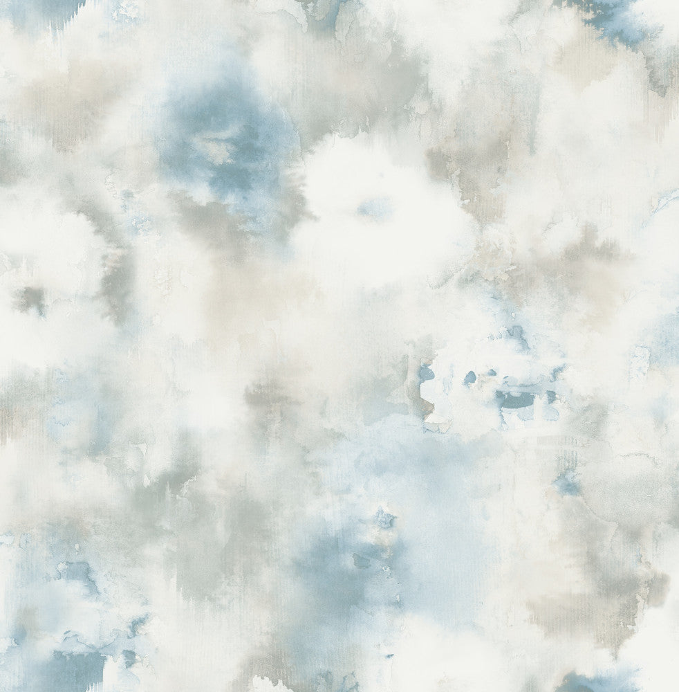 Abstract Floral Metallic Silver, Off-White, & Sky Blue AH40902 by Pelican Prints Designer Wallpaper