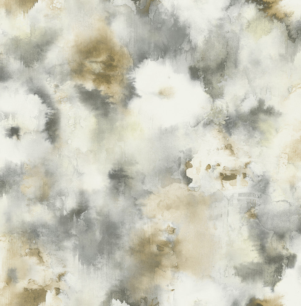 Abstract Floral Antique Gold, Gray, & Off-White AH40905 by Pelican Prints Designer Wallpaper