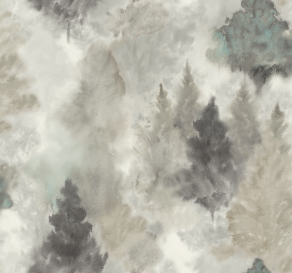 Soft Landscape Metallic Greige, Powder Blue, & Ivory AH41200 by Pelican Prints Designer Wallpaper