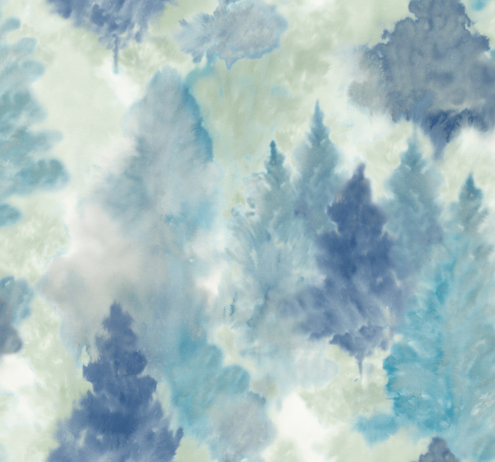 Soft Landscape Metallic Sky Blue, Cerulean, & Aloe Green AH41202 by Pelican Prints Designer Wallpaper