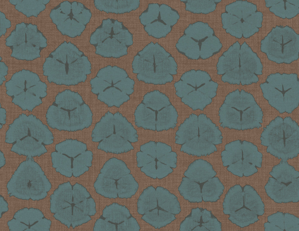 Shibori Blossoms Metallic Blue & Cedar Brown AH41316 by Pelican Prints Designer Wallpaper