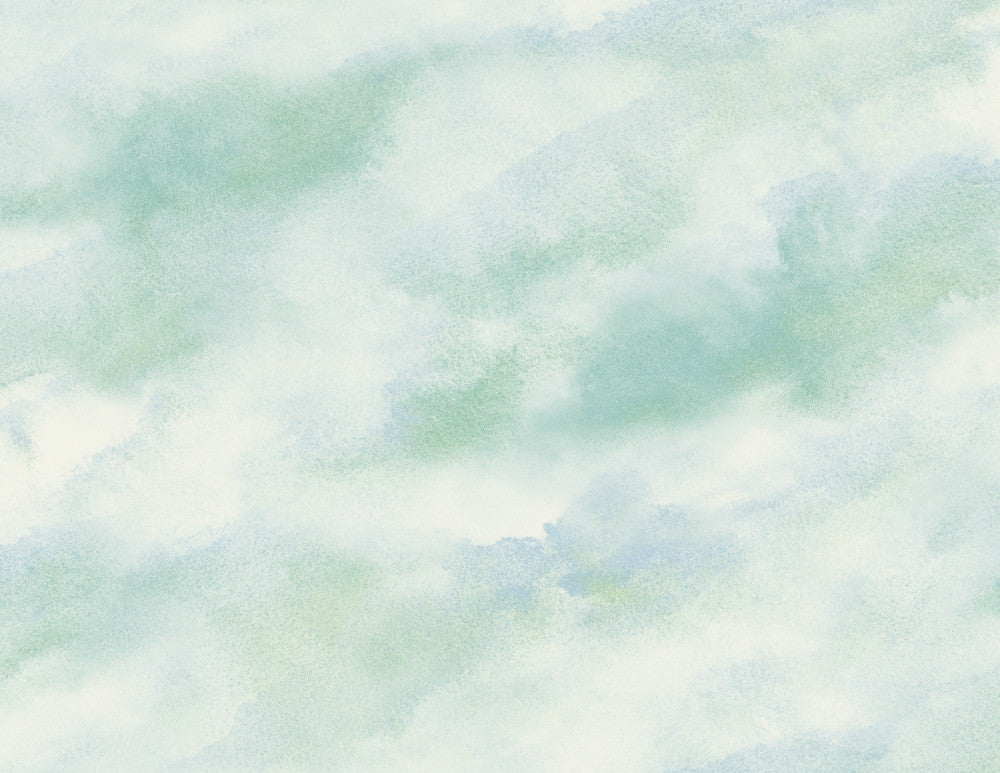Cloudy Diagonal Faux Sky Blue, Off-White, & Light Green AH41406 by Pelican Prints Designer Wallpaper