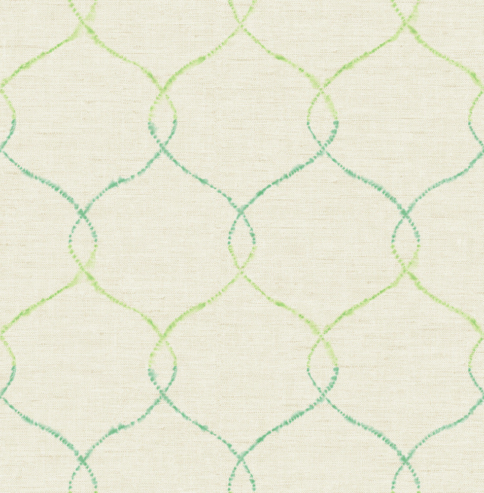 Shibori Lattice Lime Green, Teal, and Metallic Pearl AH41601 by Pelican Prints Designer Wallpaper
