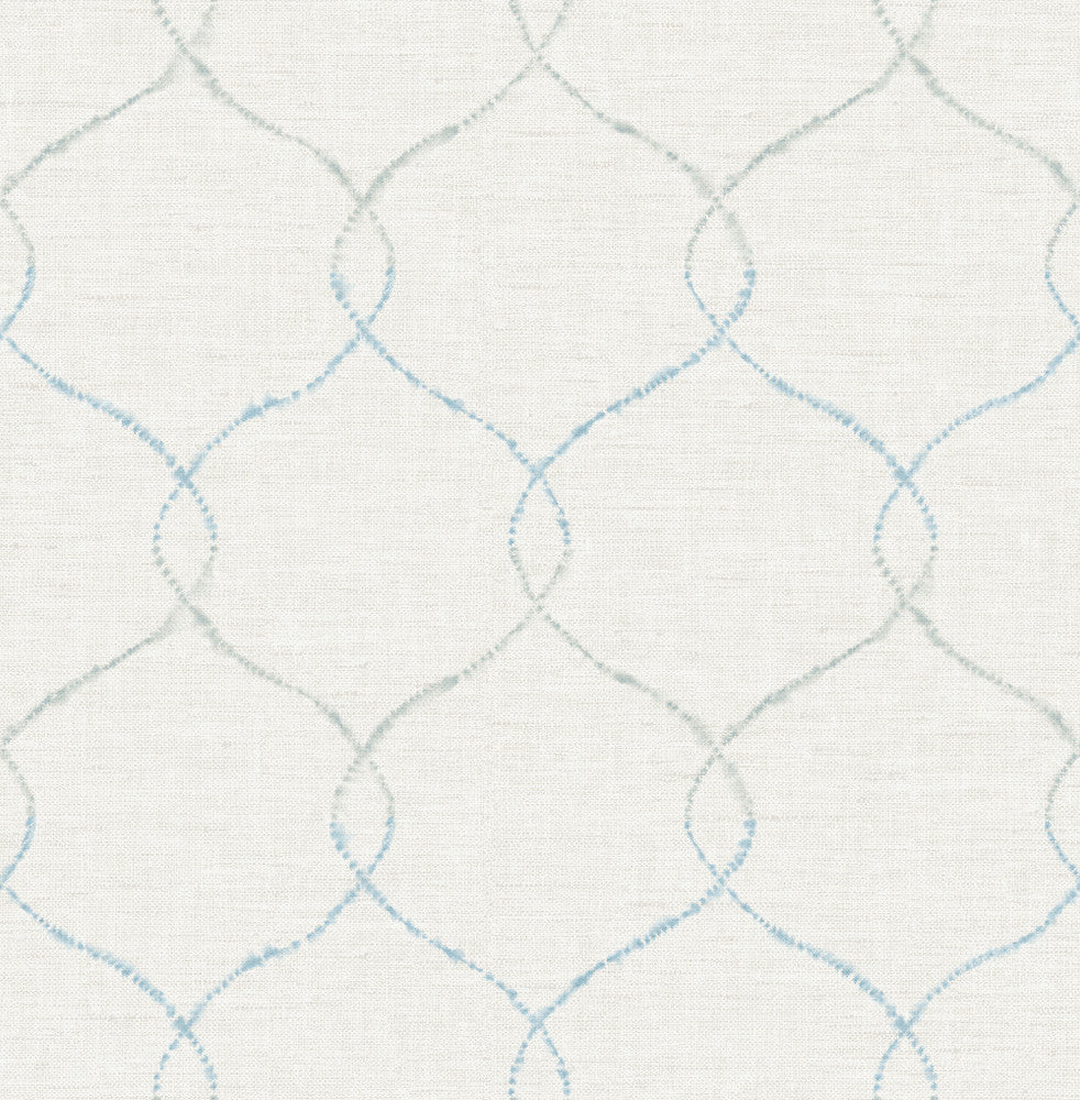 Shibori Lattice Sky Blue, Gray, & Metallic Pearl AH41602 by Pelican Prints Designer Wallpaper
