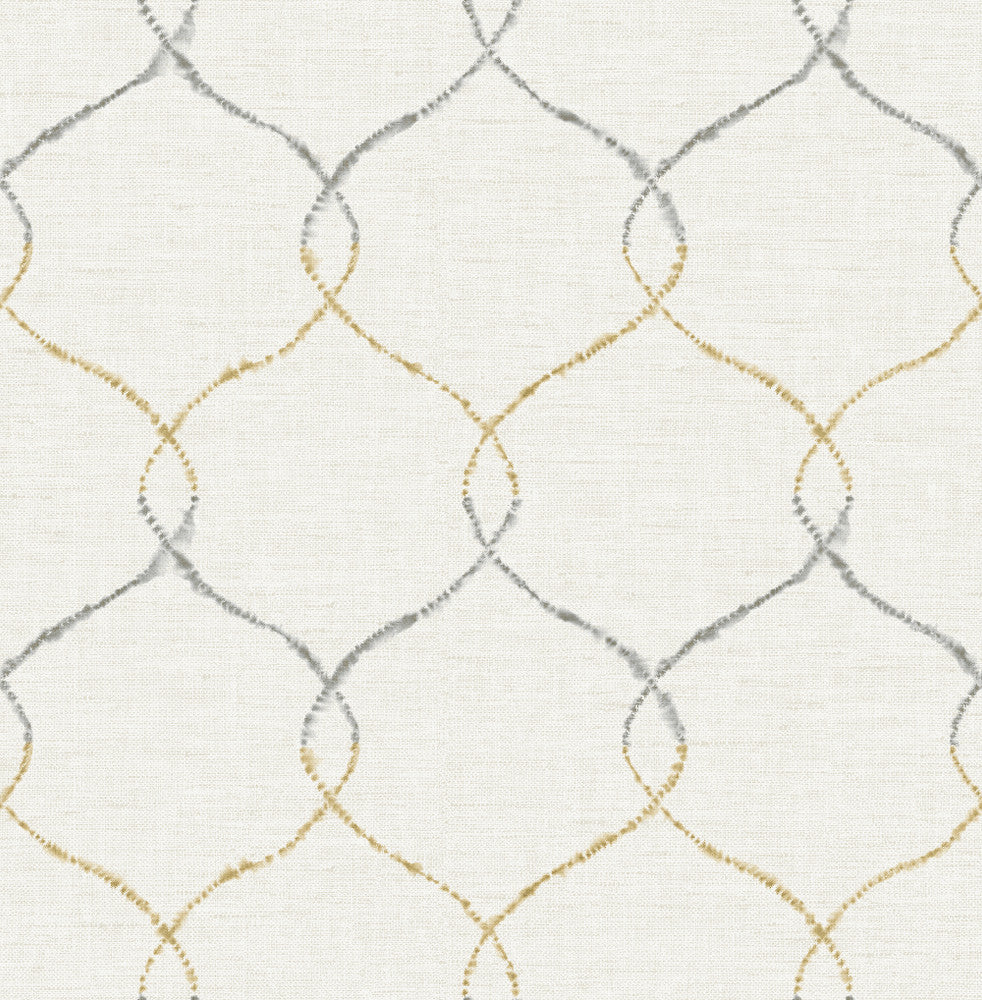 Shibori Lattice Antique Gold, Gray, & Metallic Pearl AH41605 by Pelican Prints Designer Wallpaper