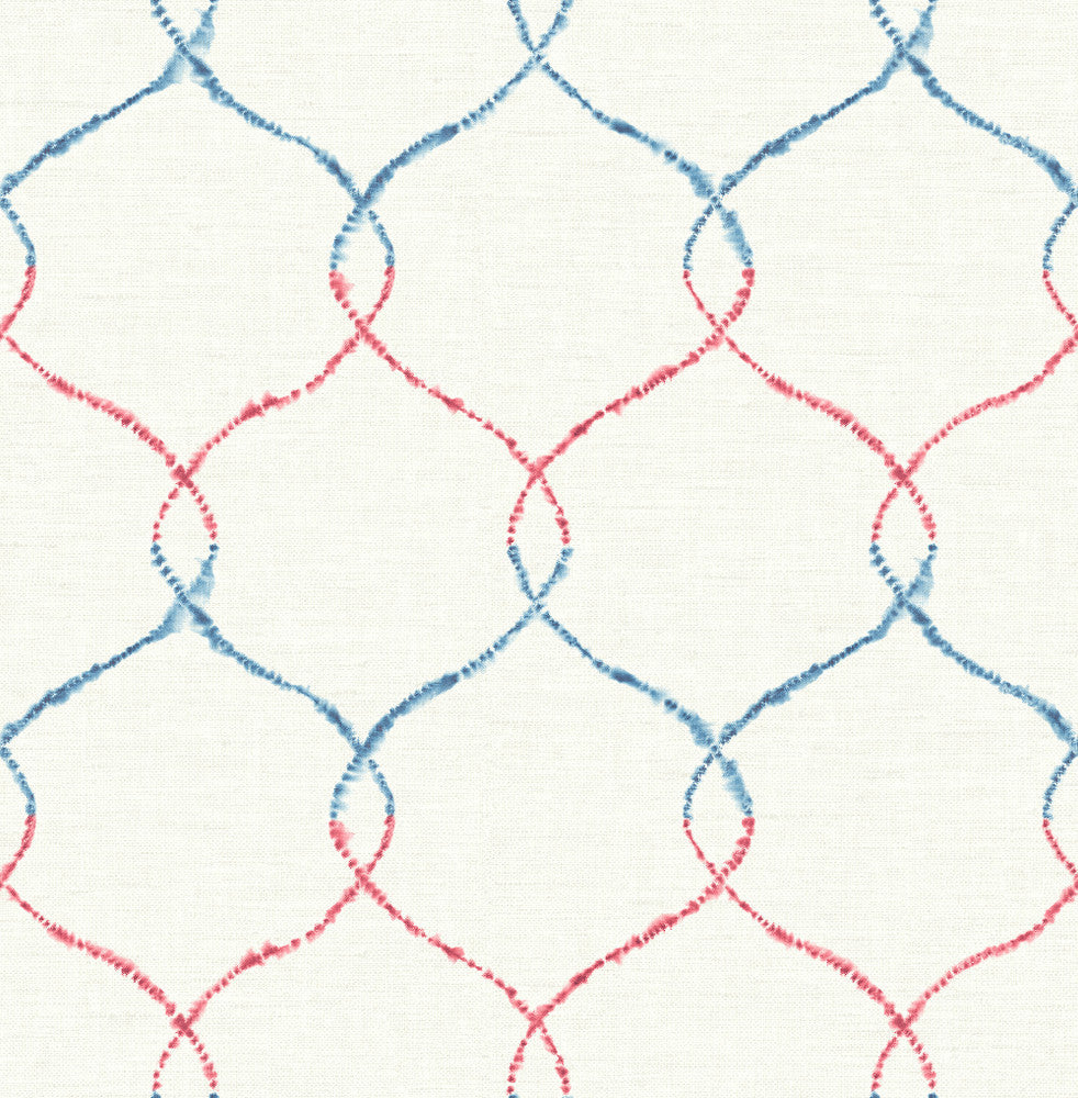 Shibori Lattice Royal Blue, Ruby, & Metallic Pearl AH41611 by Pelican Prints Designer Wallpaper