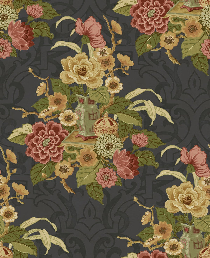 Dynasty Floral Metallic Ebony AI40000 by Seabrook Designs Designer Wallpaper