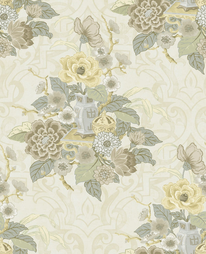 Dynasty Floral Metallic Pearl AI40005 by Seabrook Designs Designer Wallpaper