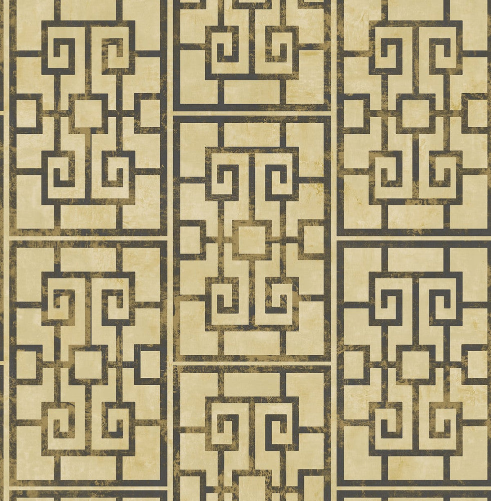 Dynasty Lattice Metallic Gold and Ebony AI40200 by Seabrook Designs Designer Wallpaper