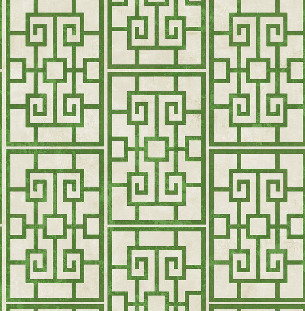 Dynasty Lattice Metallic Pearl and Emerald Green AI40204 by Seabrook Designs Designer Wallpaper