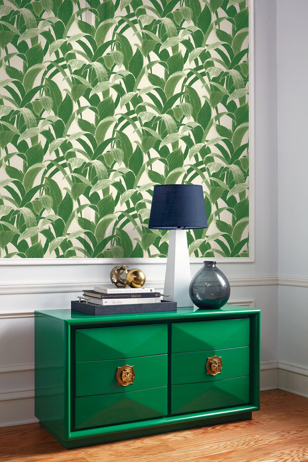 Imperial Banana Groves Metallic Pearl and Forest Green AI40304 by Seabrook Designs Designer Wallpaper