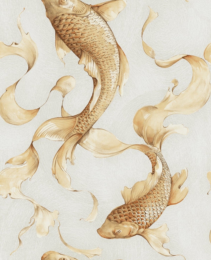 Koi Fish Metallic Gold and Off-White AI40610 by Seabrook Designs Designer Wallpaper