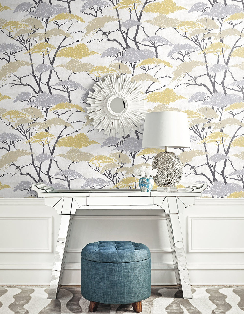 Confucius Tree Metallic Gold and Silver AI41403 by Seabrook Designs Designer Wallpaper
