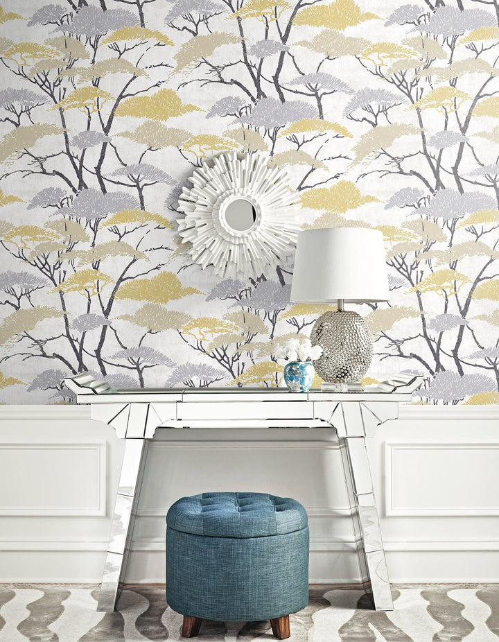 Confucius Tree Metallic Gold and Silver AI41403 by Seabrook Designs Designer Wallpaper