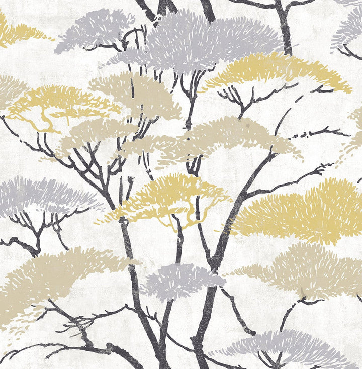 Confucius Tree Metallic Gold and Silver AI41403 by Seabrook Designs Designer Wallpaper