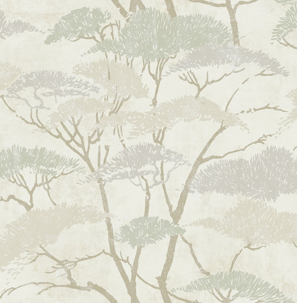 Confucius Tree Silver and Pearl AI41405 by Seabrook Designs Designer Wallpaper