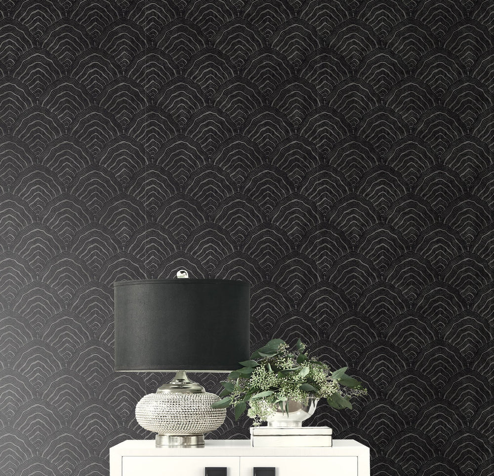 Confucius Scallop Ebony and Metallic Mocha AI41500 by Seabrook Designs Designer Wallpaper