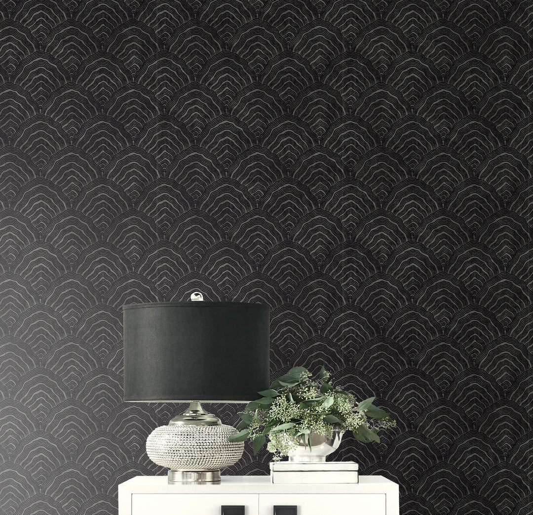 Confucius Scallop Ebony and Metallic Mocha AI41500 by Seabrook Designs Designer Wallpaper