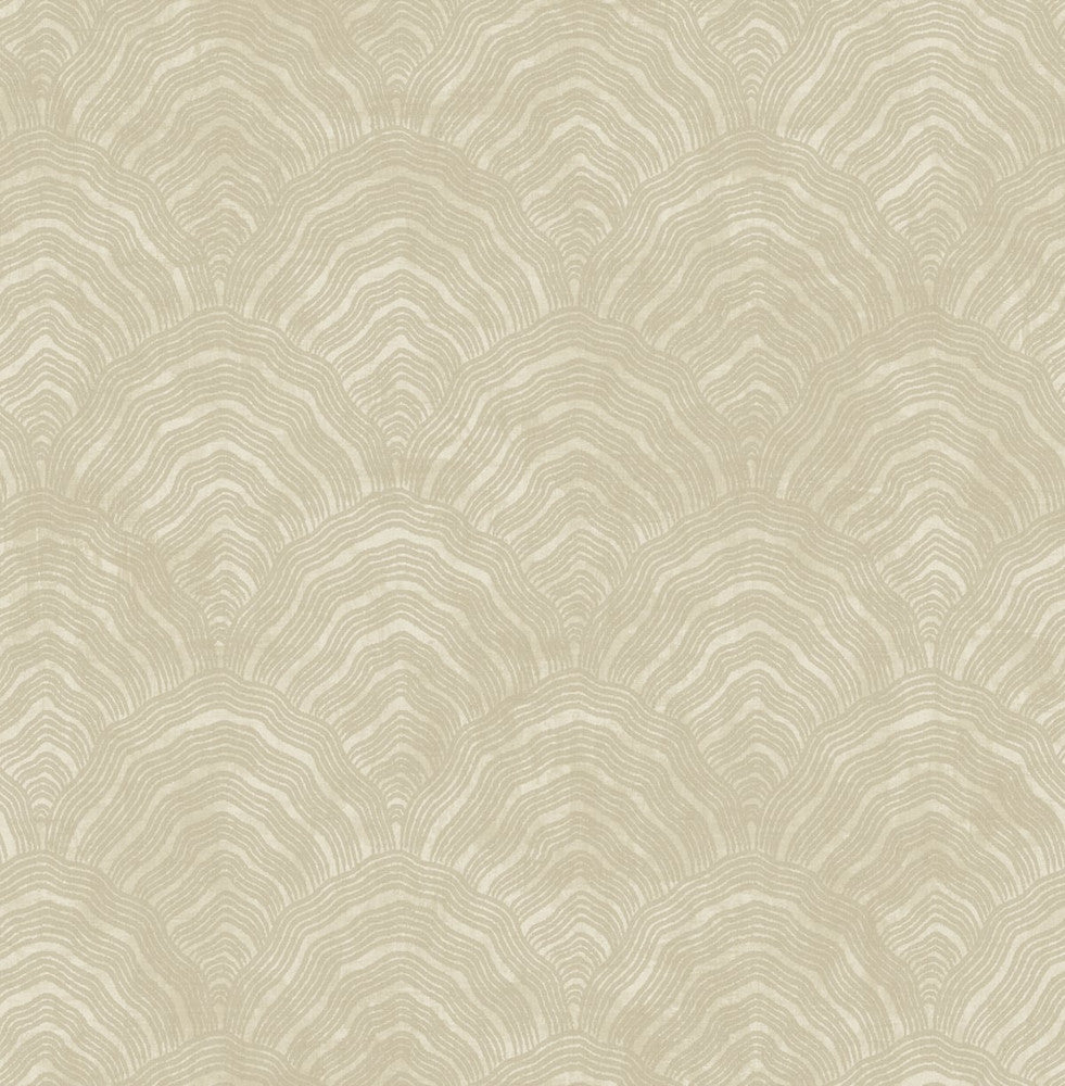 Confucius Scallop Tan and Metallic Pearl AI41503 by Seabrook Designs Designer Wallpaper