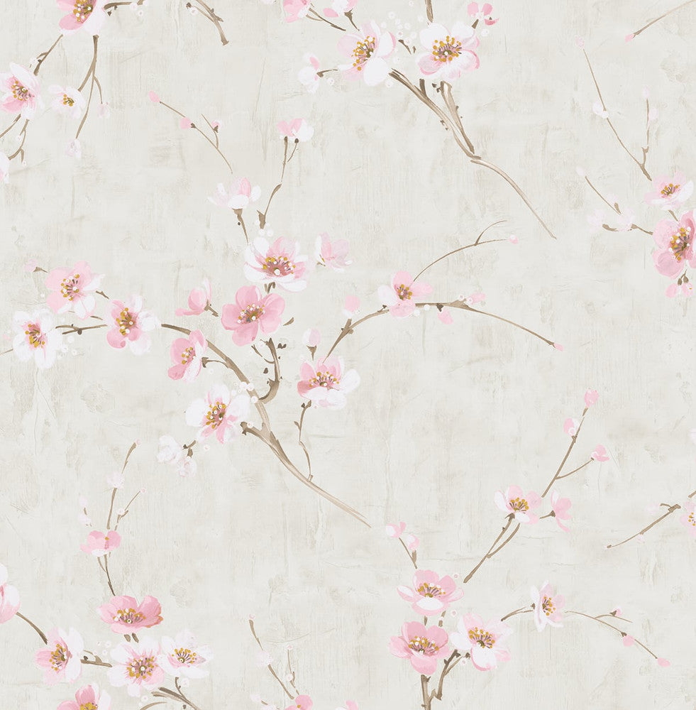 Silk Road Dogwood Metallic Pearl and Pink AI41601 by Seabrook Designs Designer Wallpaper