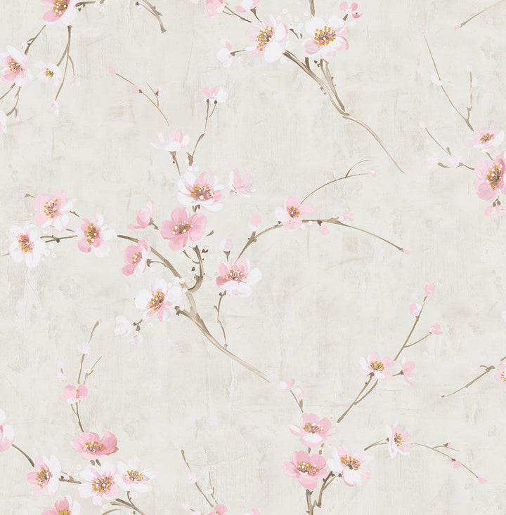Silk Road Dogwood Metallic Pearl and Pink AI41601 by Seabrook Designs Designer Wallpaper
