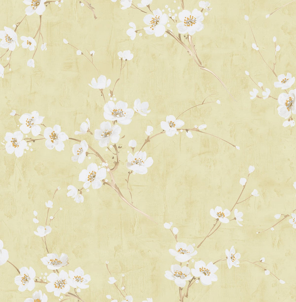 Silk Road Dogwood Metallic Pearl and Gold AI41603 by Seabrook Designs Designer Wallpaper