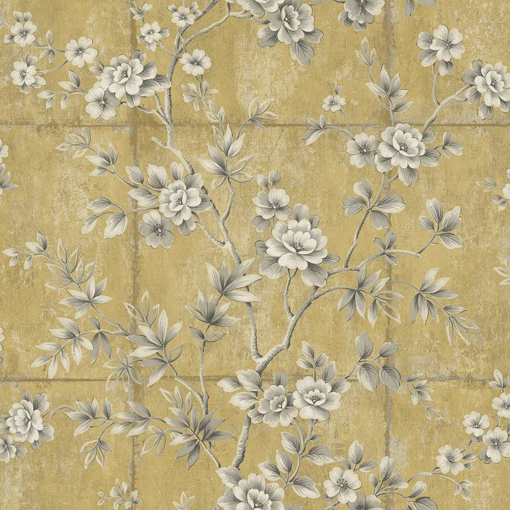 Great Wall Floral Metallic Gold and Taupe AI41905 by Seabrook Designs Designer Wallpaper