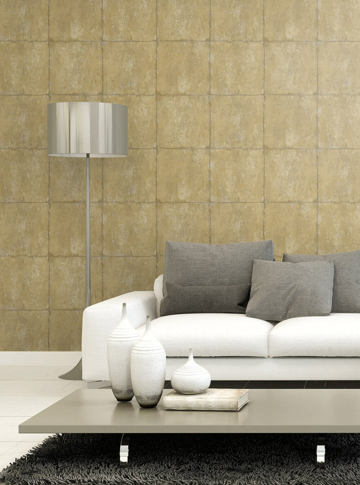 Great Wall Blocks Metallic Gold and Silver AI42105 by Seabrook Designs Designer Wallpaper