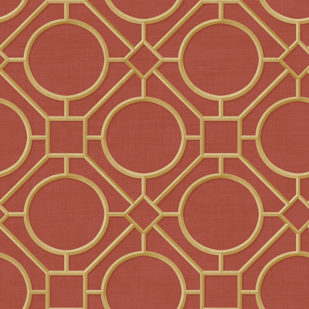 Silk Road Trellis Metallic Gold and Crimson AI42408 by Seabrook Designs Designer Wallpaper