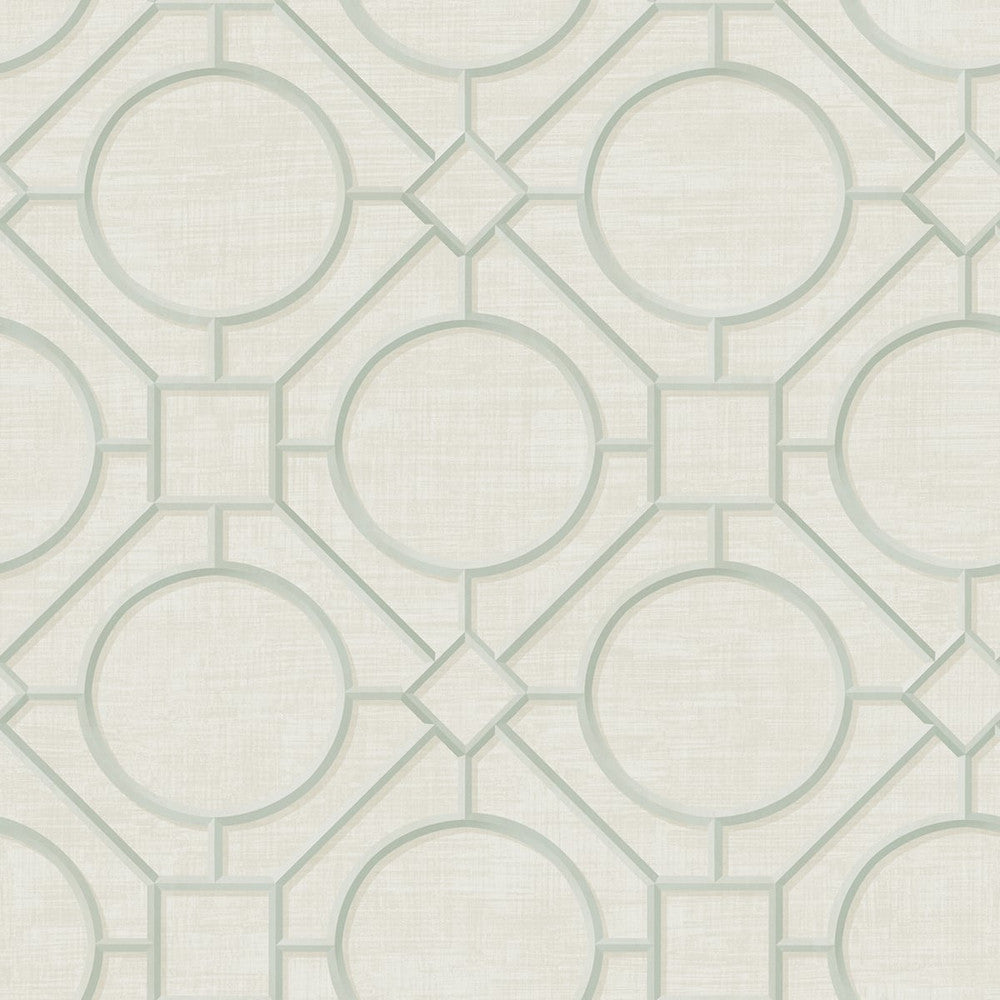 Silk Road Trellis Metallic Mint and Off-White AI42414 by Seabrook Designs Designer Wallpaper