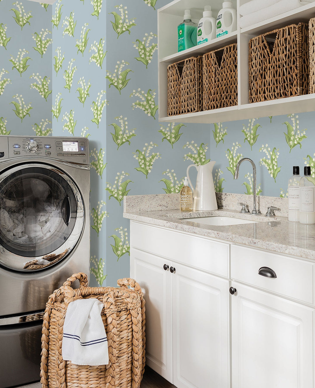 Farmington Blue Heather Lily of the Valley Wallpaper by A-Street Prints Designer