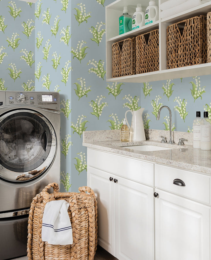 Farmington Blue Heather Lily of the Valley Wallpaper by A-Street Prints Designer
