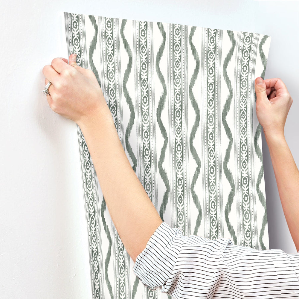 Rhys Green IKAT Stripe Wallpaper by A-Street Prints Designer