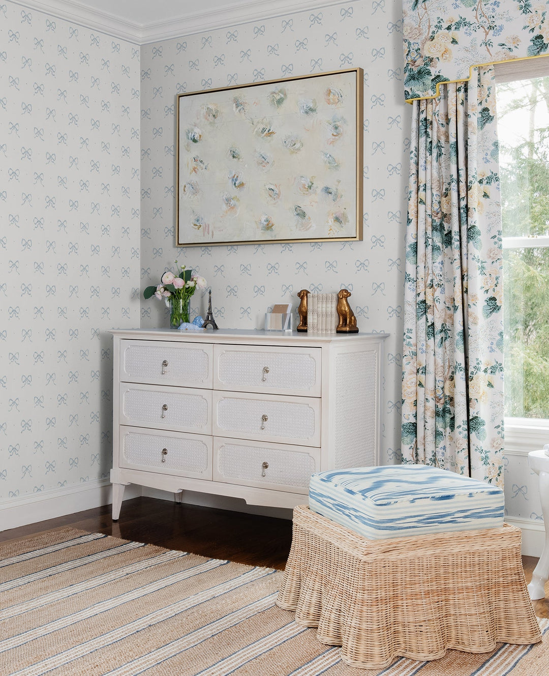 Emma Blue Heather Large Bow Wallpaper by A-Street Prints Designer