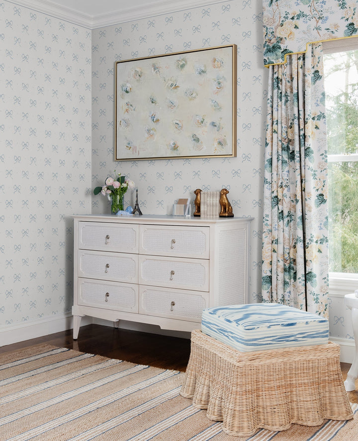 Emma Blue Heather Large Bow Wallpaper by A-Street Prints Designer